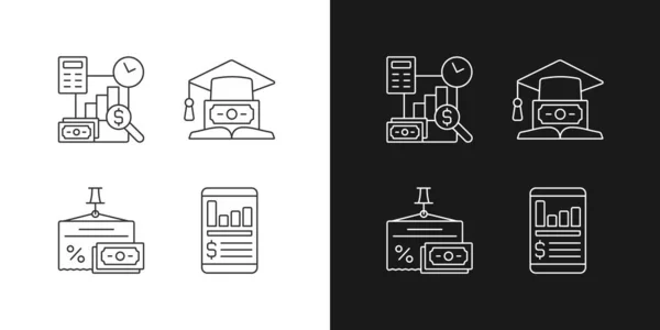 Ícones Lineares Investimento Definidos Para Modo Escuro Leve Empréstimo Educação —  Vetores de Stock