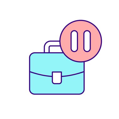 İş çantası ve duraklat işareti RGB renk simgesi. Yeni doğan bebeğe bakmak için iş izni. Çalışma yönetmeliği. Doğum izni ödemesi. İzole vektör çizimi. Basit doldurulmuş çizgi çizimi