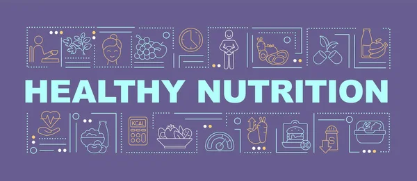 Bannière Saine Concepts Mots Violets Nutrition Alimentation Équilibrée Infographies Avec — Image vectorielle