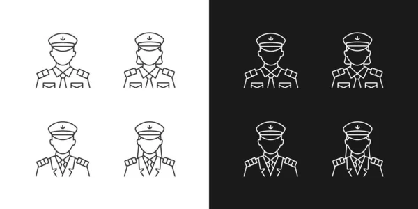 Lineární Ikony Posádky Pro Temný Světlý Režim Poskytování Služeb Cestujícím — Stockový vektor