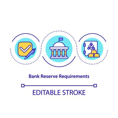 Banka rezervi gereksinimleri konsept simgesi. Bankanın mali yönetimi. Bankacılık sistemi soyut düşünce ince çizgi çizimi yürütüyor. Vektör izole edilmiş dış hat renk çizimi. Düzenlenebilir vuruş