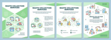 Waste collection services brochure template. Garbage management. Flyer, booklet, leaflet print, cover design with linear icons. Vector layouts for presentation, annual reports, advertisement page