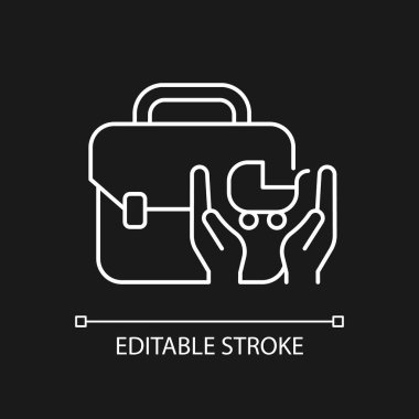 Koyu renk tema için çocuk bakımı beyaz doğrusal simge. Günlük bakım giderlerini karşılamak. Sübvansiyon sağlayın. İnce çizgi özelleştirilebilir illüstrasyon. Gece modu için izole vektör kontur sembolü. Düzenlenebilir vuruş