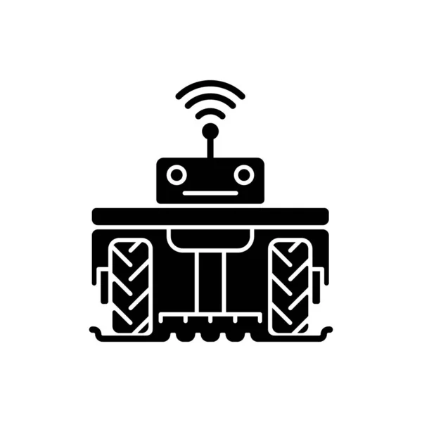 农业中的机器人黑色象形文字 农艺学行业自动化 生物技术工程 高科技的 白色空间上的轮廓符号 矢量孤立的说明 — 图库矢量图片