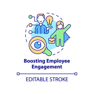 Boosting employee engagement concept icon. Business transparency in company abstract idea thin line illustration. Isolated outline drawing. Editable stroke. Roboto-Medium, Myriad Pro-Bold fonts used