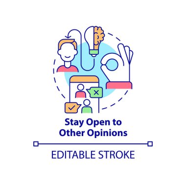 Stay open to other opinions concept icon. Business transparency abstract idea thin line illustration. Isolated outline drawing. Editable stroke. Roboto-Medium, Myriad Pro-Bold fonts used