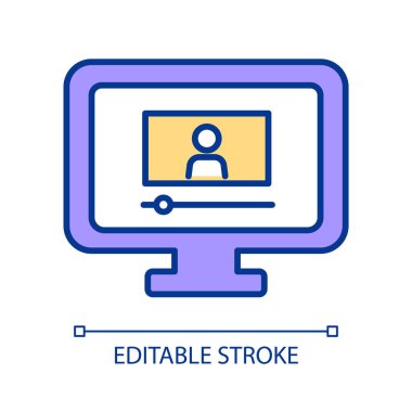 Video lesson RGB color icon. Electronic learning. Internet course. Distant education. Recorded classes. Isolated vector illustration. Simple filled line drawing. Editable stroke. Arial font used
