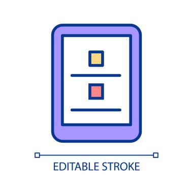 Tablet interface RGB color icon. Mobile and portable device. Tablet computer app and software. Isolated vector illustration. Simple filled line drawing. Editable stroke. Arial font used