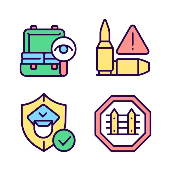 Checkpoint Examination Rgb Color Icons Set Border Security Weapon Illegal — Stock Vector