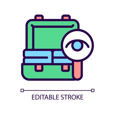 Baggage checks RGB color icon. Border security. Bags examination. Customs restrictions. Isolated vector illustration. Simple filled line drawing. Editable stroke. Pixel perfect. Arial font used