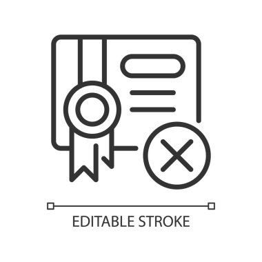 Submission decline linear icon. Rejected document. Thin line customizable illustration. Contour symbol. Vector isolated outline drawing. Editable stroke. Pixel perfect. Arial font used