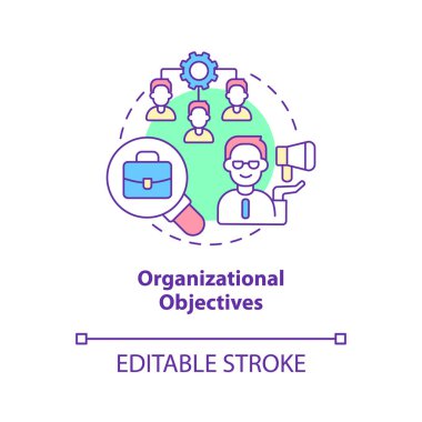 Organizational objectives concept icon. Planning, management. Human resources abstract idea thin line illustration. Isolated outline drawing. Editable stroke. Roboto-Medium, Myriad Pro-Bold fonts used