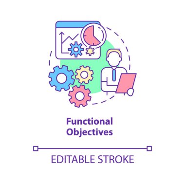 Functional objectives concept icon. Human resources management abstract idea thin line illustration. Isolated outline drawing. Editable stroke. Roboto-Medium, Myriad Pro-Bold fonts used