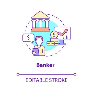 Banker concept icon. Financial assistance. Business management careers abstract idea thin line illustration. Isolated outline drawing. Editable stroke. Roboto-Medium, Myriad Pro-Bold fonts used