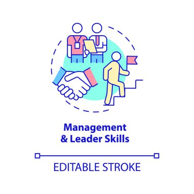 Management and leader skills concept icon. Business management abstract idea thin line illustration. Isolated outline drawing. Editable stroke. Roboto-Medium, Myriad Pro-Bold fonts used