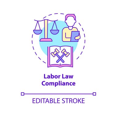 Labor law compliance concept icon. Employees treatment. HR manager duties abstract idea thin line illustration. Isolated outline drawing. Editable stroke. Roboto-Medium, Myriad Pro-Bold fonts used