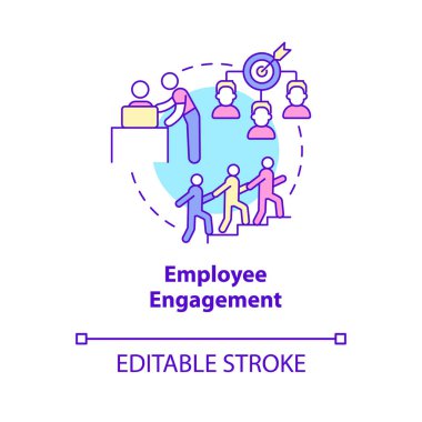 Employee engagement concept icon. Workers commitment and enthusiasm. HR abstract idea thin line illustration. Isolated outline drawing. Editable stroke. Roboto-Medium, Myriad Pro-Bold fonts used