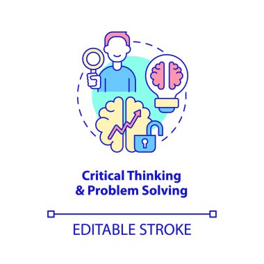 Critical thinking and problem solving concept icon. Management skills abstract idea thin line illustration. Isolated outline drawing. Editable stroke. Roboto-Medium, Myriad Pro-Bold fonts used
