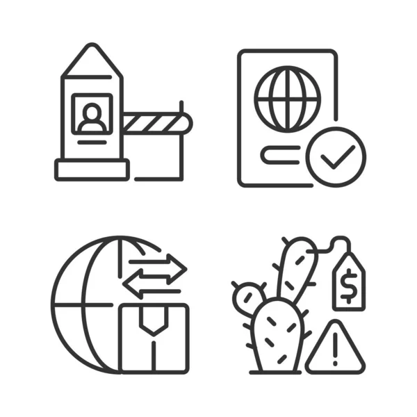 Borders Control Measures Linear Icons Set Contraband Prevention Illegal Trade — Wektor stockowy
