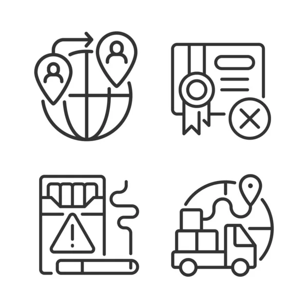 Contraband Linear Icons Set People Smuggling Cigarettes Illegal Trading Customizable — Stockový vektor