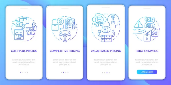 Pricing Methods Blue Gradient Onboarding Mobile App Screen Cost Walkthrough — Wektor stockowy