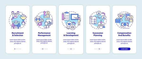 Management Basics Onboarding Mobile App Screen Recruitment Process Walkthrough Steps — Image vectorielle