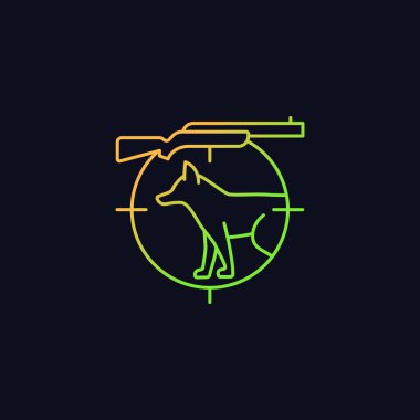 Karanlık tema için küçük av gradyan vektör simgesi. Küçük yan hayvanları takip et. Eğitimli köpeklerle avlanmak. İnce çizgi renk sembolü. Modern tarz pictogram. Vektör izole çizimi