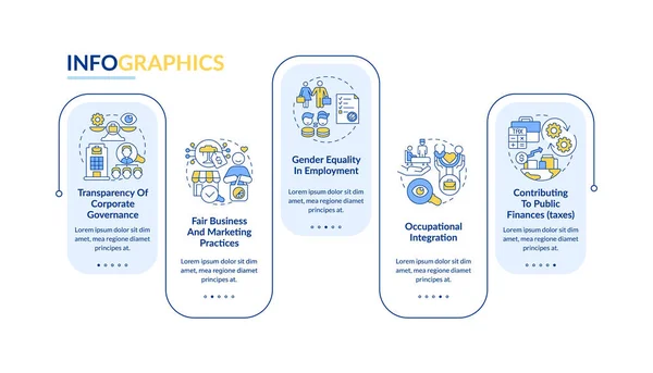 Corporate Social Responsibility Felder Vektor Infografik Vorlage Präsentation Skizziert Gestaltungselemente — Stockvektor