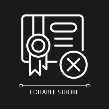 Submission decline white linear icon for dark theme. Thin line customizable illustration. Isolated vector contour symbol for night mode. Editable stroke. Pixel perfect. Arial font used