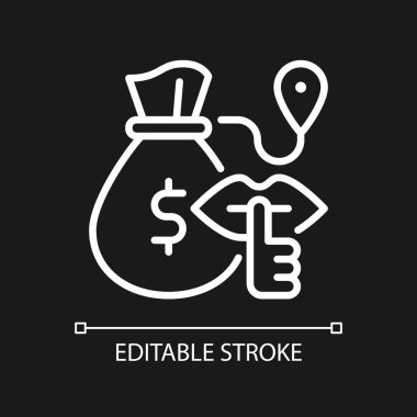 Bulk cash smuggling white linear icon for dark theme. Thin line customizable illustration. Isolated vector contour symbol for night mode. Editable stroke. Pixel perfect. Arial font used