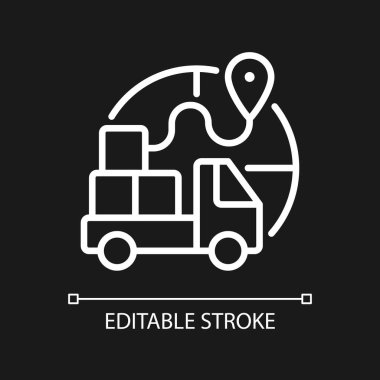 Import restrictions white linear icon for dark theme. Sanctions. Thin line customizable illustration. Isolated vector contour symbol for night mode. Editable stroke. Pixel perfect. Arial font used