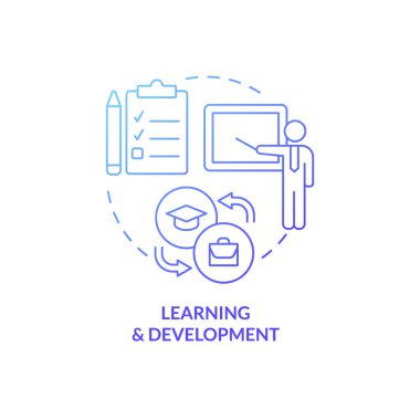 Learning and development blue gradient concept icon. Adaptation process. HR abstract idea thin line illustration. Isolated outline drawing. Roboto-Medium, Myriad Pro-Bold fonts used