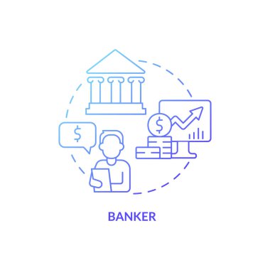 Banker blue gradient concept icon. Financial assistance. Business management careers abstract idea thin line illustration. Isolated outline drawing. Roboto-Medium, Myriad Pro-Bold fonts used