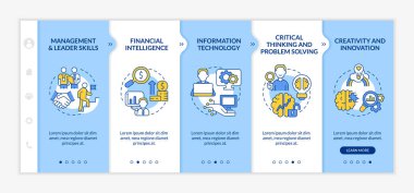 İşletme yönetimi için mavi ve beyaz şablonlar. Doğrusal konsept simgeleriyle cevap veren mobil web sitesi. Web sayfasında 5 basamaklı ekranlar. Kullanılan Lato Kalın, Düzenli yazı tipleri
