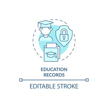Education records turquoise concept icon. Sensitive data protection abstract idea thin line illustration. Isolated outline drawing. Editable stroke. Roboto-Medium, Myriad Pro-Bold fonts used