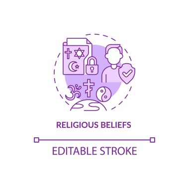 Religious beliefs purple concept icon. Sensitive data safety abstract idea thin line illustration. Isolated outline drawing. Editable stroke. Roboto-Medium, Myriad Pro-Bold fonts used