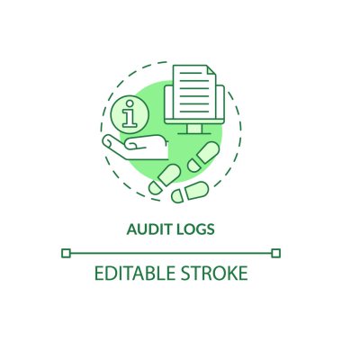 Audit logs green concept icon. Digital information protection abstract idea thin line illustration. Isolated outline drawing. Editable stroke. Roboto-Medium, Myriad Pro-Bold fonts used