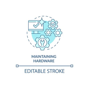 Maintaining hardware turquoise concept icon. Availability of sensitive data abstract idea thin line illustration. Isolated outline drawing. Editable stroke. Roboto-Medium, Myriad Pro-Bold fonts used