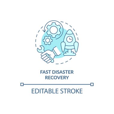 Fast disaster recovery turquoise concept icon. Availability of data abstract idea thin line illustration. Isolated outline drawing. Editable stroke. Roboto-Medium, Myriad Pro-Bold fonts used