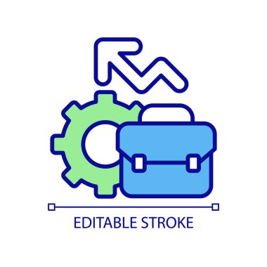 Kariyer ve profesyonel büyüme RGB renk ikonu. İş geliştirme. Motivasyon ve başarılar. İzole vektör çizimi. Basit bir çizgi çizimi. Düzenlenebilir felç. Kullanılan Arial yazı tipi