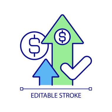 Finansal büyüme RGB renk simgesinin istikrarlılığı. Başarılı bir yatırım. İşletme kârı. İzole vektör çizimi. Basit bir çizgi çizimi. Düzenlenebilir felç. Kullanılan Arial yazı tipi