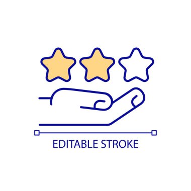 Dürüst ürün ve hizmet RGB renk simgesi oranı. Müşteri geri bildirimi. İş hakkında açık bilgi. İzole vektör çizimi. Basit bir çizgi çizimi. Düzenlenebilir felç. Kullanılan Arial yazı tipi