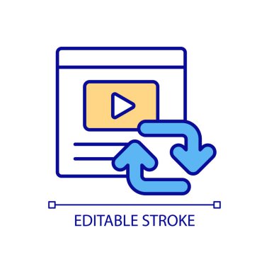 Video içeriği RGB renk simgesi paylaşılıyor. Sosyal medyada sunum. Reklam aracı çevrimiçi. İzole vektör çizimi. Basit bir çizgi çizimi. Düzenlenebilir felç. Kullanılan Arial yazı tipi