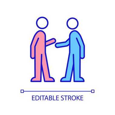 Çakışma yönetimi RGB renk simgesi. Kişiler arası iletişim. İş arkadaşı sohbeti. Tartış ve konuş. İzole vektör çizimi. Basit bir çizgi çizimi. Düzenlenebilir felç. Kullanılan Arial yazı tipi