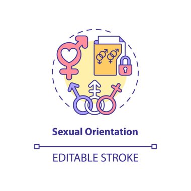 Cinsel yönelim konsepti ikonu. Kişisel veriler. Hassas bilgi soyut fikir ince çizgi çizimi. İzole bir taslak çizim. Düzenlenebilir felç. Kullanılan Roboto-Orta, Myriad Pro-Kalın yazı tipleri