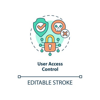Kullanıcı erişim kontrol konsepti simgesi. Hassas bilgi bütünlüğü soyut fikir ince çizgi çizimi. İzole bir taslak çizim. Düzenlenebilir felç. Kullanılan Roboto-Orta, Myriad Pro-Kalın yazı tipleri