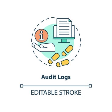 Denetim günlükleri konsept simgesi. Hassas bilgi dijital koruma soyut fikir ince çizgi çizimi. İzole bir taslak çizim. Düzenlenebilir felç. Kullanılan Roboto-Orta, Myriad Pro-Kalın yazı tipleri