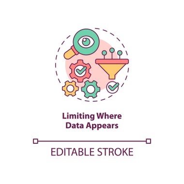 Verilerin konsept simgesi olarak göründüğü yerde sınırlama. Kişisel bilgi soyut fikir ince çizgi illüstrasyonunu koru. İzole bir taslak çizim. Düzenlenebilir felç. Kullanılan Roboto-Orta, Myriad Pro-Kalın yazı tipleri