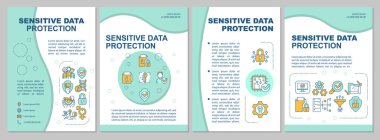 Hassas veri koruması, naneli broşür. Kişisel güvenlik. Doğrusal simgeli kitapçık baskı tasarımı. Sunum için vektör planları, yıllık raporlar, reklamlar. Arial, Myriad Pro-Normal yazı tipleri kullanıldı