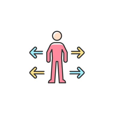 Kişisel alan RGB renk simgesi. İnsanlar arasında kişisel mesafe. Konforlu bölge korunuyor. İçgüdüsel koruma bölgesi. Sınırlar önceden belirleniyor. İzole vektör çizimi. Basit doldurulmuş çizgi çizimi